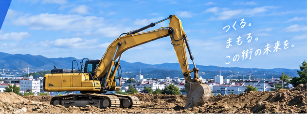 つくる。まもる。この街の未来を。造成現場で稼働する重機